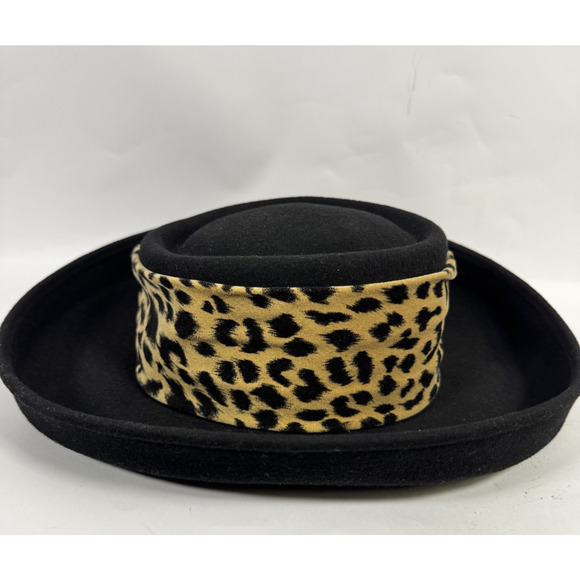 Vintage Whittall & Shon Leopard Print Band 100% Doeskin Wool Black Cowboy Hat main image 5